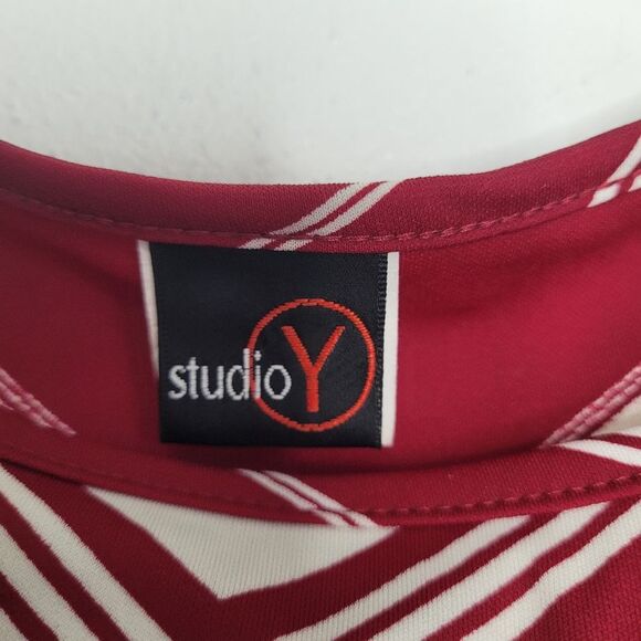 vintage y2k 90s red cream stripe print tie sleeves retro top size large - Picture 3 of 6